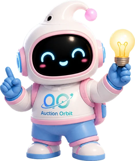 AO มาสคอตของ Auction Orbit ถือหลอดไฟและชูนิ้วชี้ไปทางปุ่มเปิด Contact Center